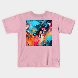 Vibrant Turquoise and Coral Abstract Kids T-Shirt